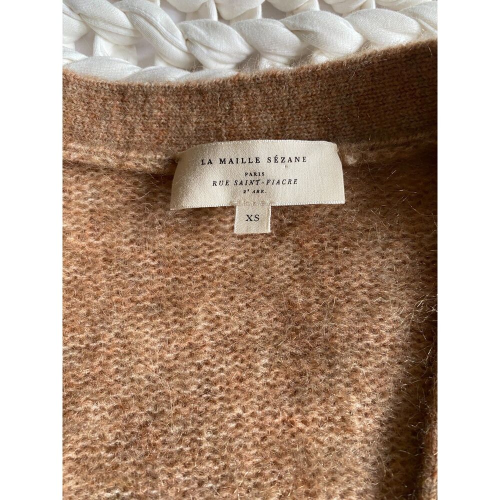 Sézane Mia Mohair La Maille Camel Brown Knit Cardigan XS Frill Ruffle Cuff - Picture 7 of 14